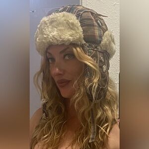 True Religion Plaid Shearling Winter Hat